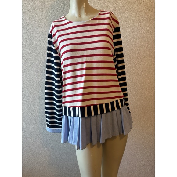 Women's English Factory Red Ivory and Navy Knit Top, Sz: L #5 - Picture 1 of 7